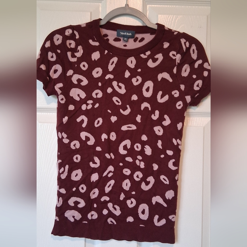 Modcloth Burgundy and Pink Patterned Sweater
